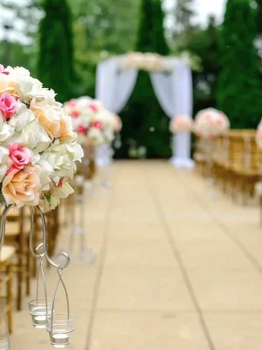 Chairs set out along the aisle